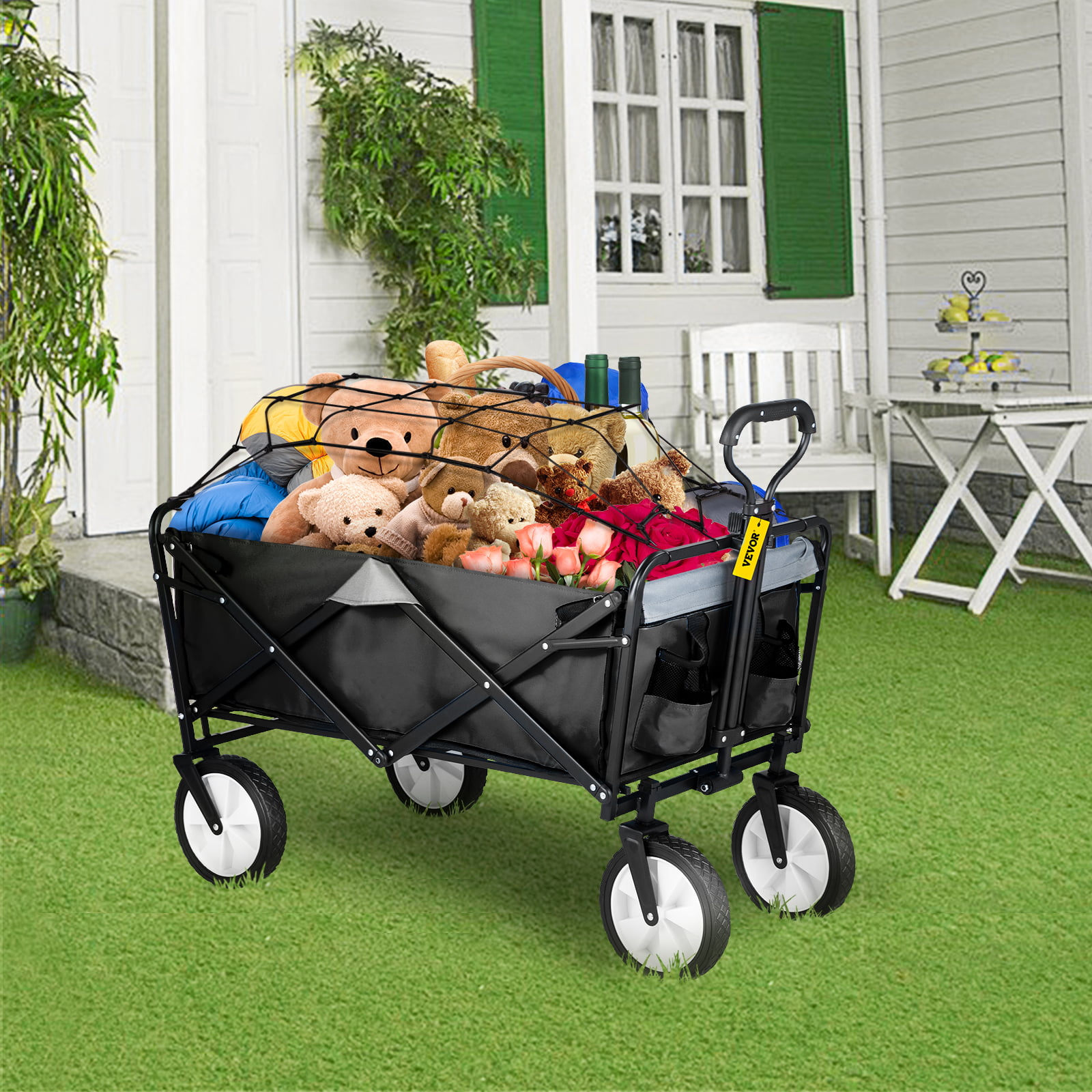 BENTISM Folding Wagon Cart Utility Collapsible Wagon 176 lbs w/ Adjustable Handle. Black