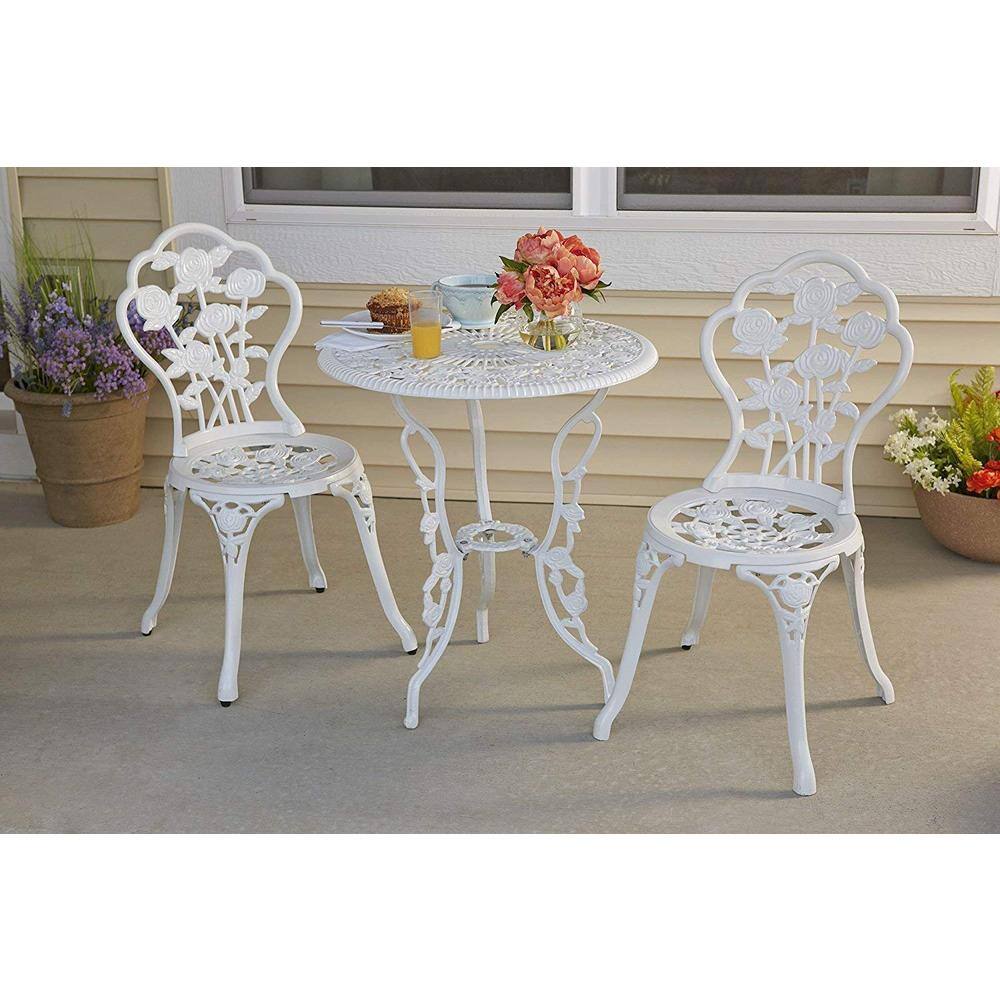 Patio Premier  Rose Garden 3-Piece Cast Aluminum Outdoor Bistro Set in White