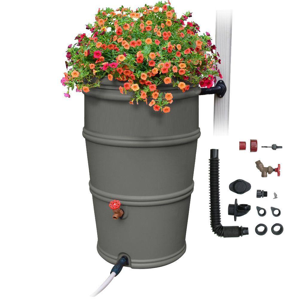 EarthMinded PRN1051 RainStation 50 Gal. Rain Barrel with Diverter System in Granite Color