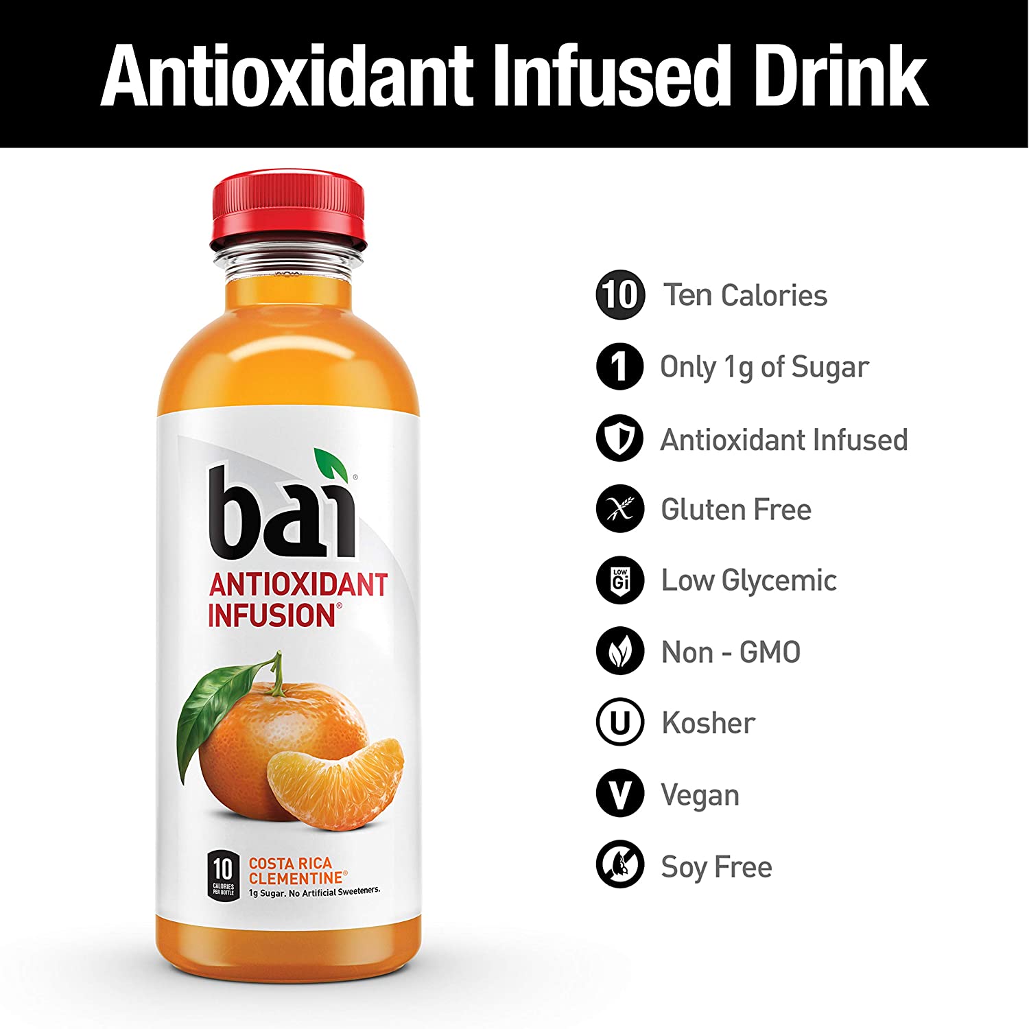 Bai. Costa Rica Clementine. Antioxidant Infused. 18 Ounce Bottles. 12 Count