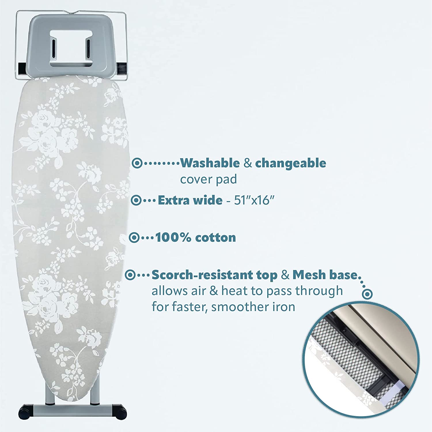 Bartnelli Pro Luxury Ironing Board - Extreme Stability | Made in Europe | Steam Iron Rest | Adjustable Height | Foldable | European Made