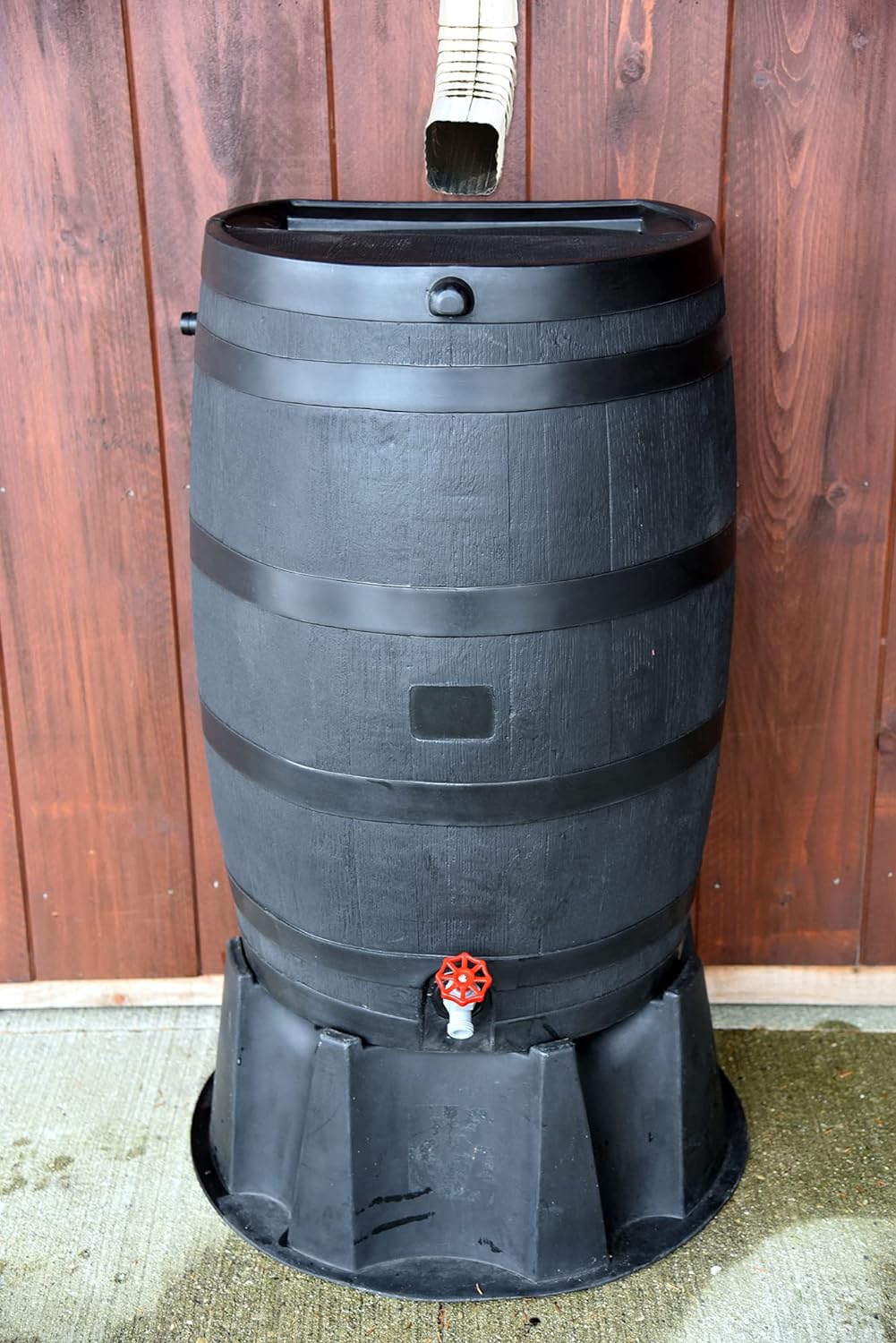 RTS Home Accents Polyethylene 50 Gallon Flat Back Eco Rain Barrel with Stand. Black Color