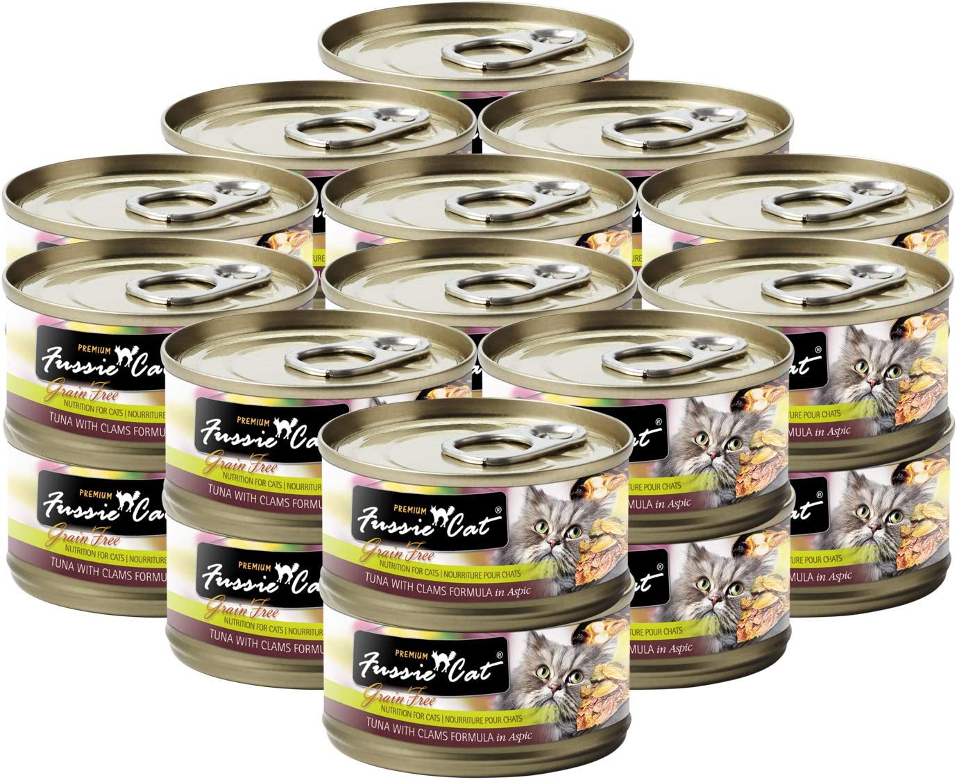 Fussie Cat Premium Tuna with Clams Formula in Aspic Grain-Free Canned Cat Food 2.82-oz case of 24