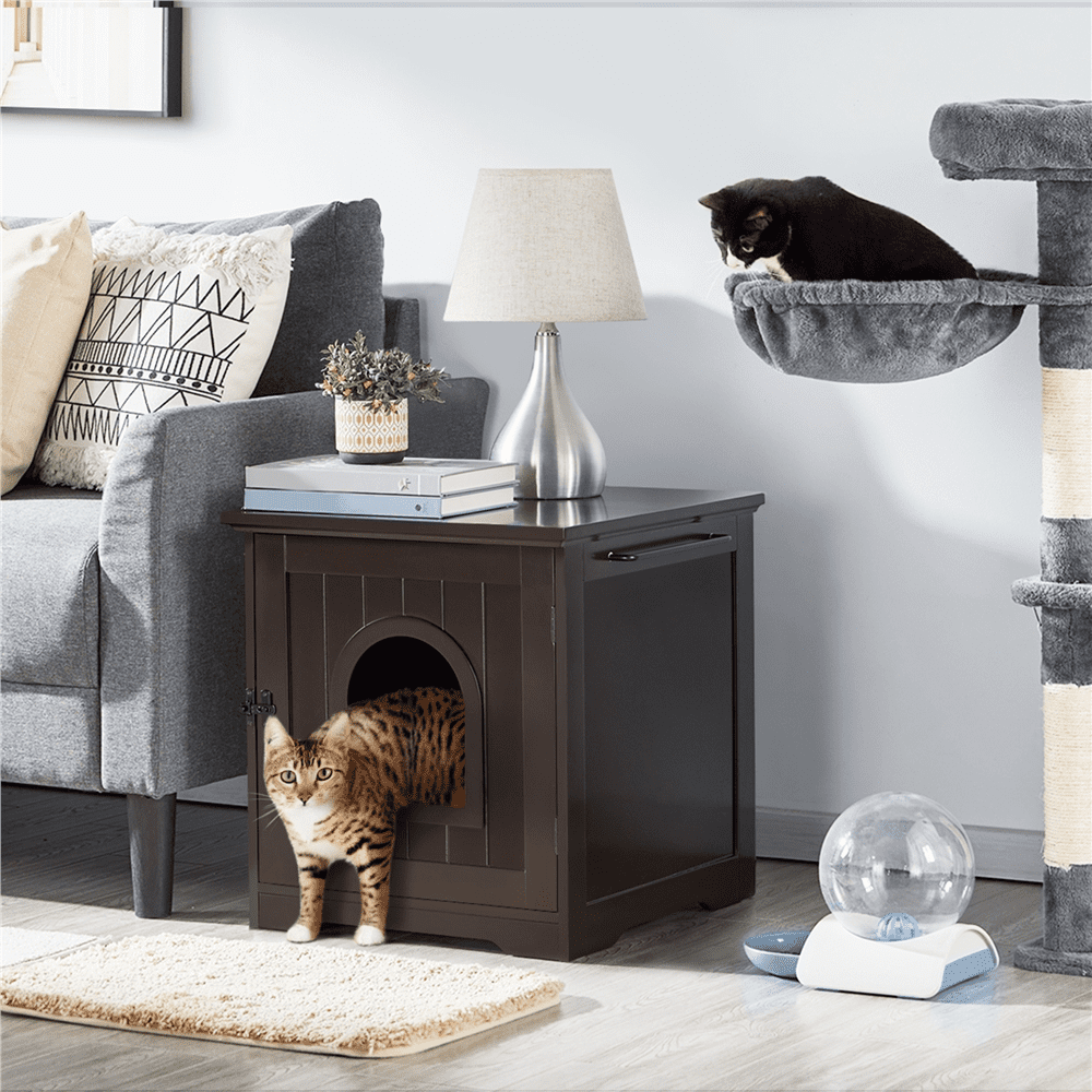 Easyfashion Cat Litter Box End Table. Espresso