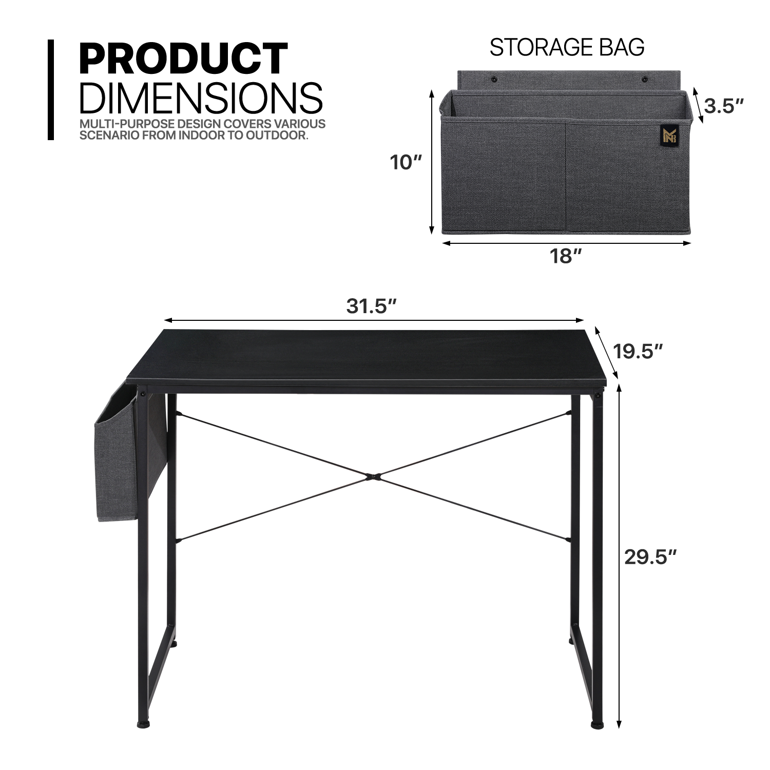 MoNiBloom Writing Office Table 32″. Simple Home Gaming Study Computer Desk with Storage Bag. Black