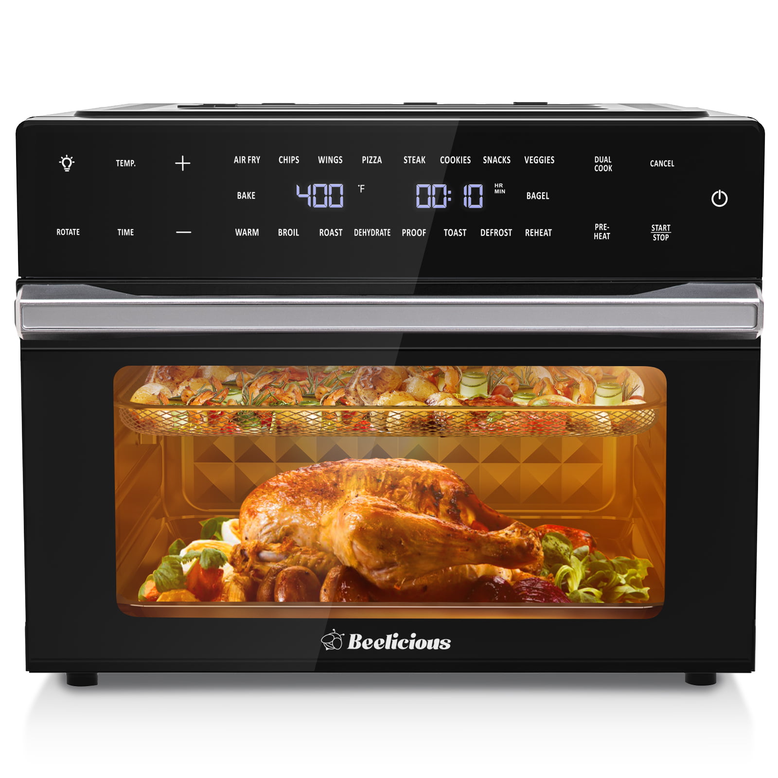 Beelicious® Smart Large Air Fryer Toaster Ovens. 30L Extra Large. with Rotisserie & Dehydrator. 6 Accessories. Black