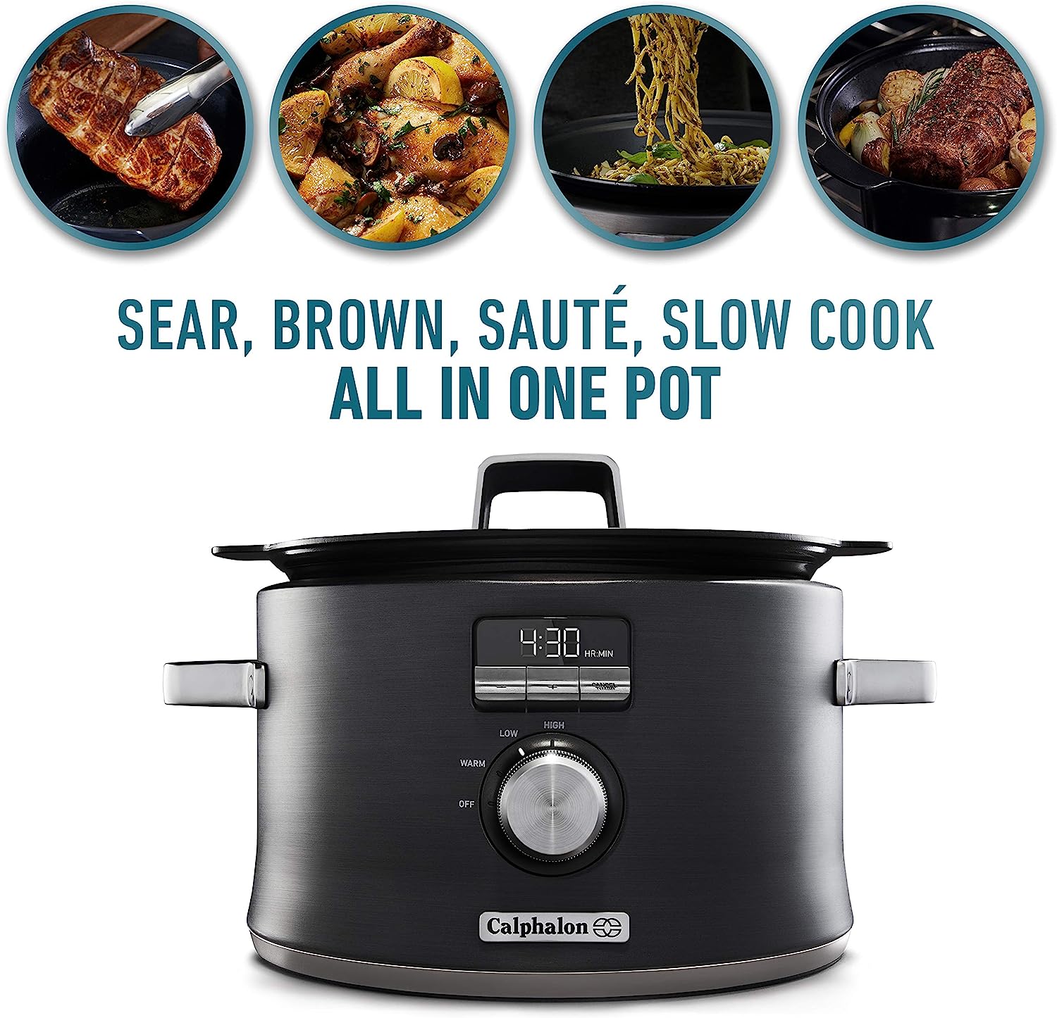 Calphalon Slow Cooker with Digital Timer and Programmable Controls. 5.3 Quarts. Stainless Steel