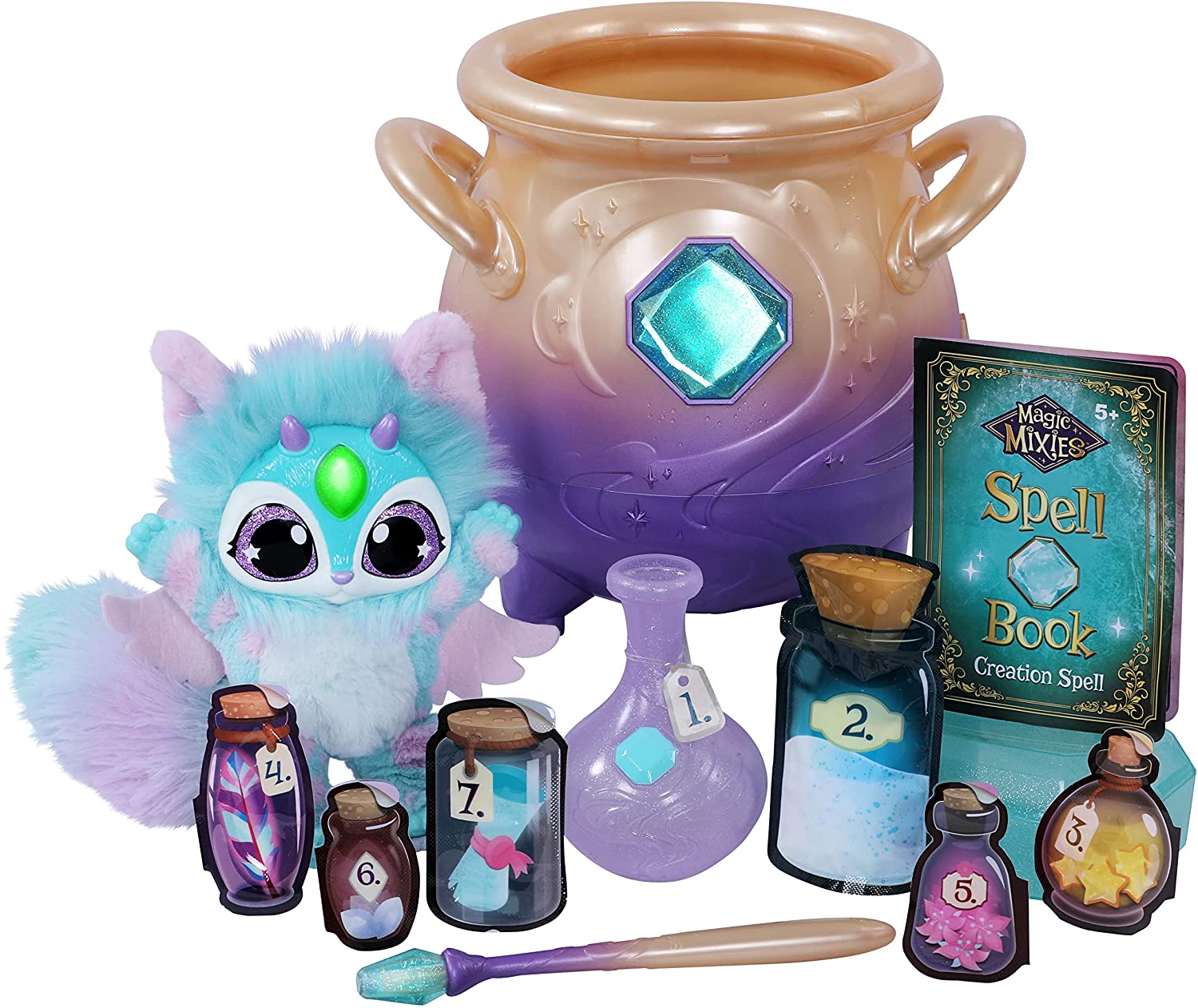 Magic Mixies Magical Misting Cauldron with Interactive 8 inch Blue Plush Toy and 50+ Sounds and Reactions. Multicolor