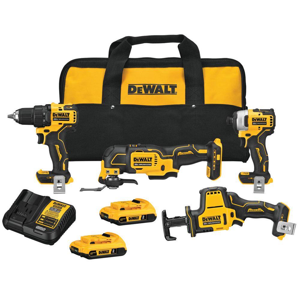 DEWALT DCK489D2WCH172B ATOMIC 20V MAX Cordless Brushless 4 Tool Combo Kit and ATOMIC 20V MAX Ultra-Compact 5/8 in. SDS and Hammer Drill