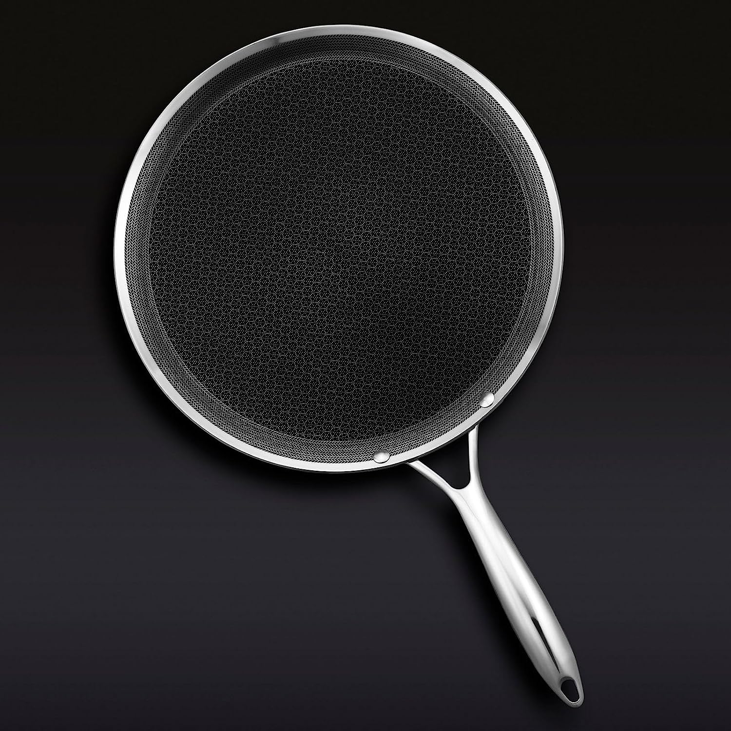 HexClad 12 Inch Hybrid Stainless Steel Griddle Non-Stick Fry Pan with Stay Cool Handle. Dishwasher and Oven Safe. Works with Induction. Ceramic. Electric. and Gas Cooktops