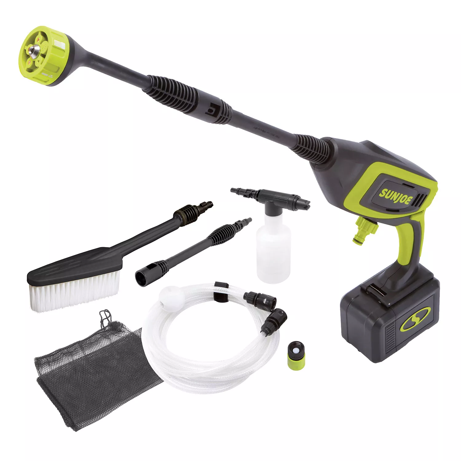 Sun Joe 24V-PP350-BDL 24-Volt iON+ Power Cleaner Kit. 350 PSI Max*. 0.6 GPM Max*. W/ 2.0-Ah Battery and Charger. 11 Fl Oz Detergent Bottle. and Mesh Storage Bag