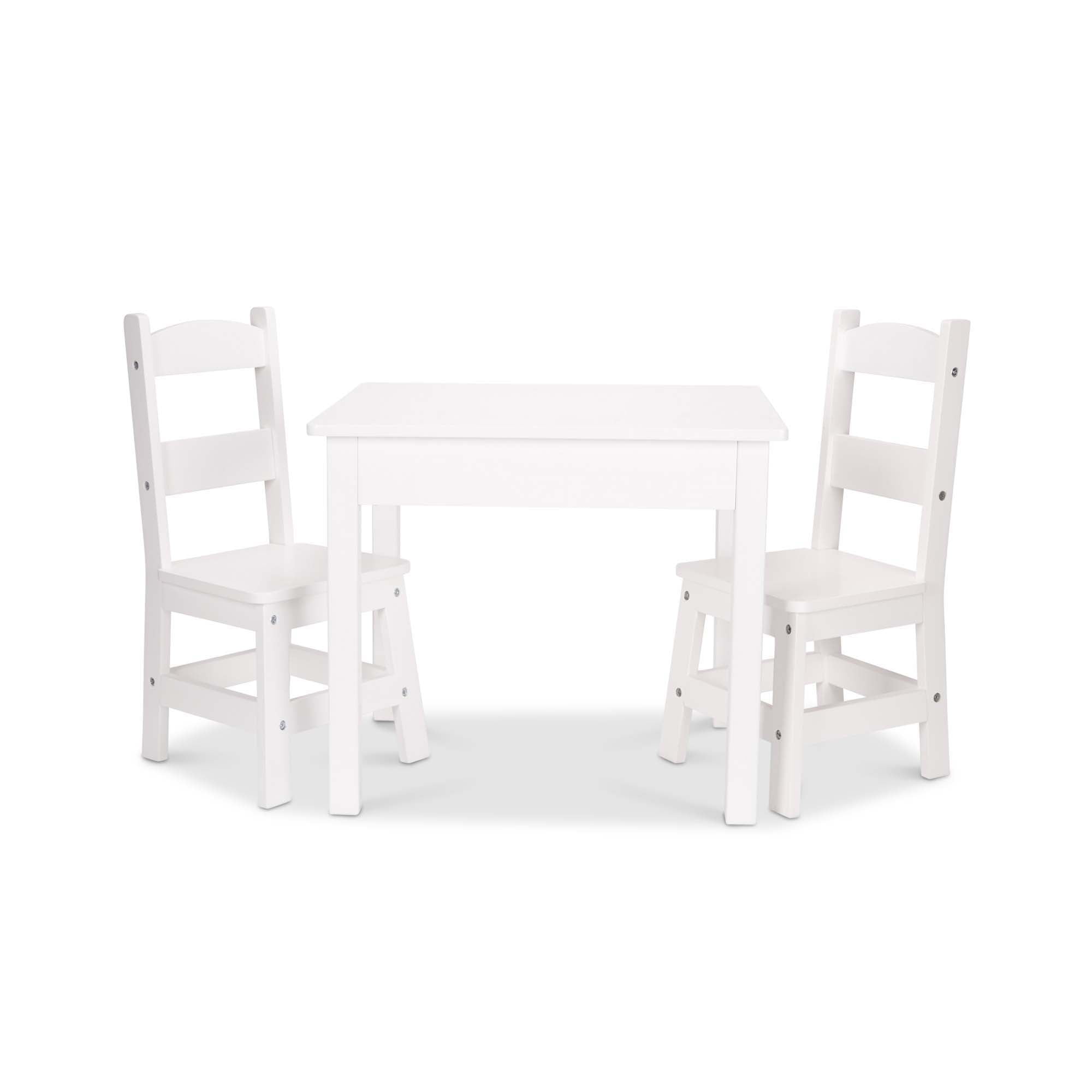 Melissa & Doug Wooden Kids Table and 2 Chairs Set - White Furniture for Playroom