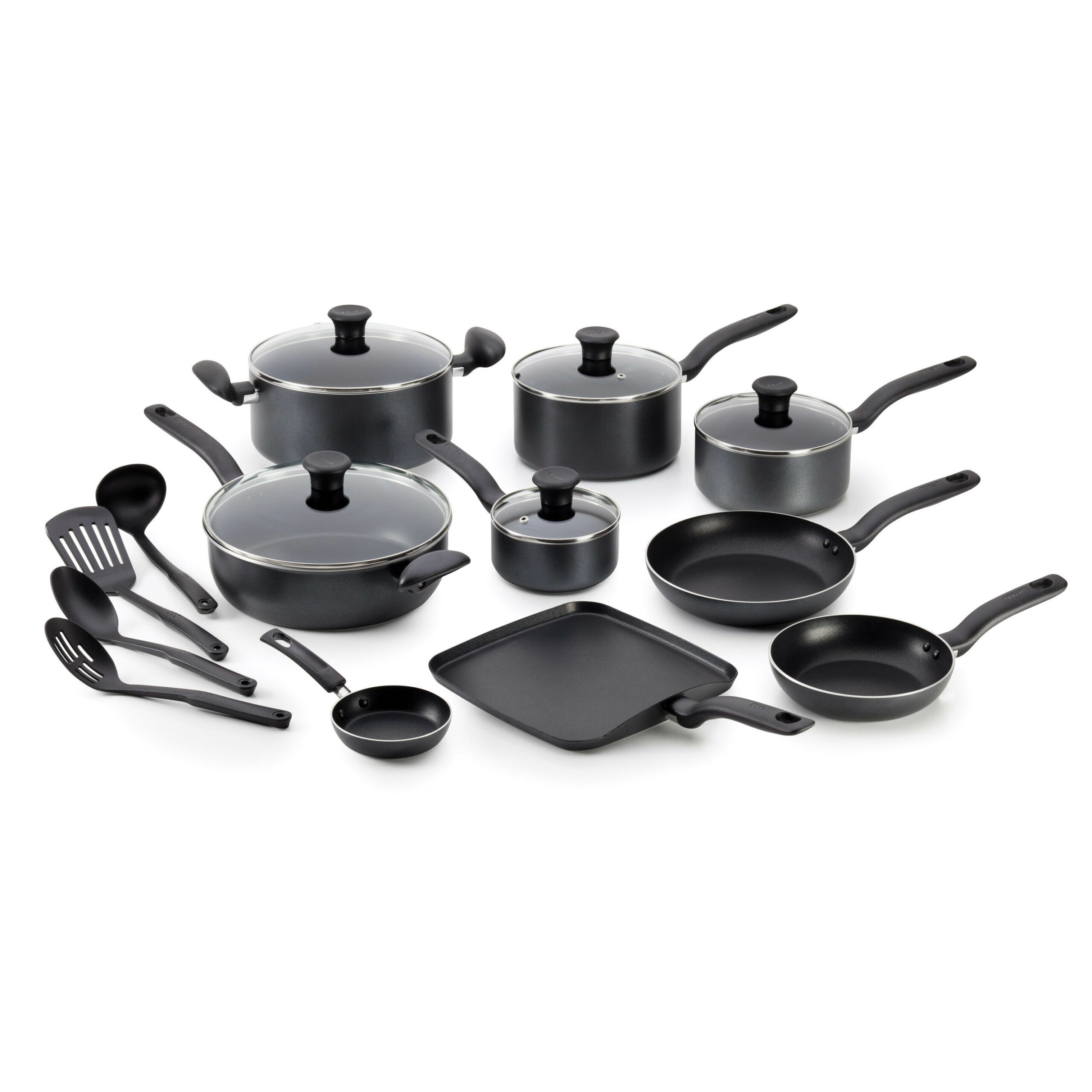 T-fal Initiatives 18 Piece Aluminum Nonstick Cookware Set & Cooking Utensils
