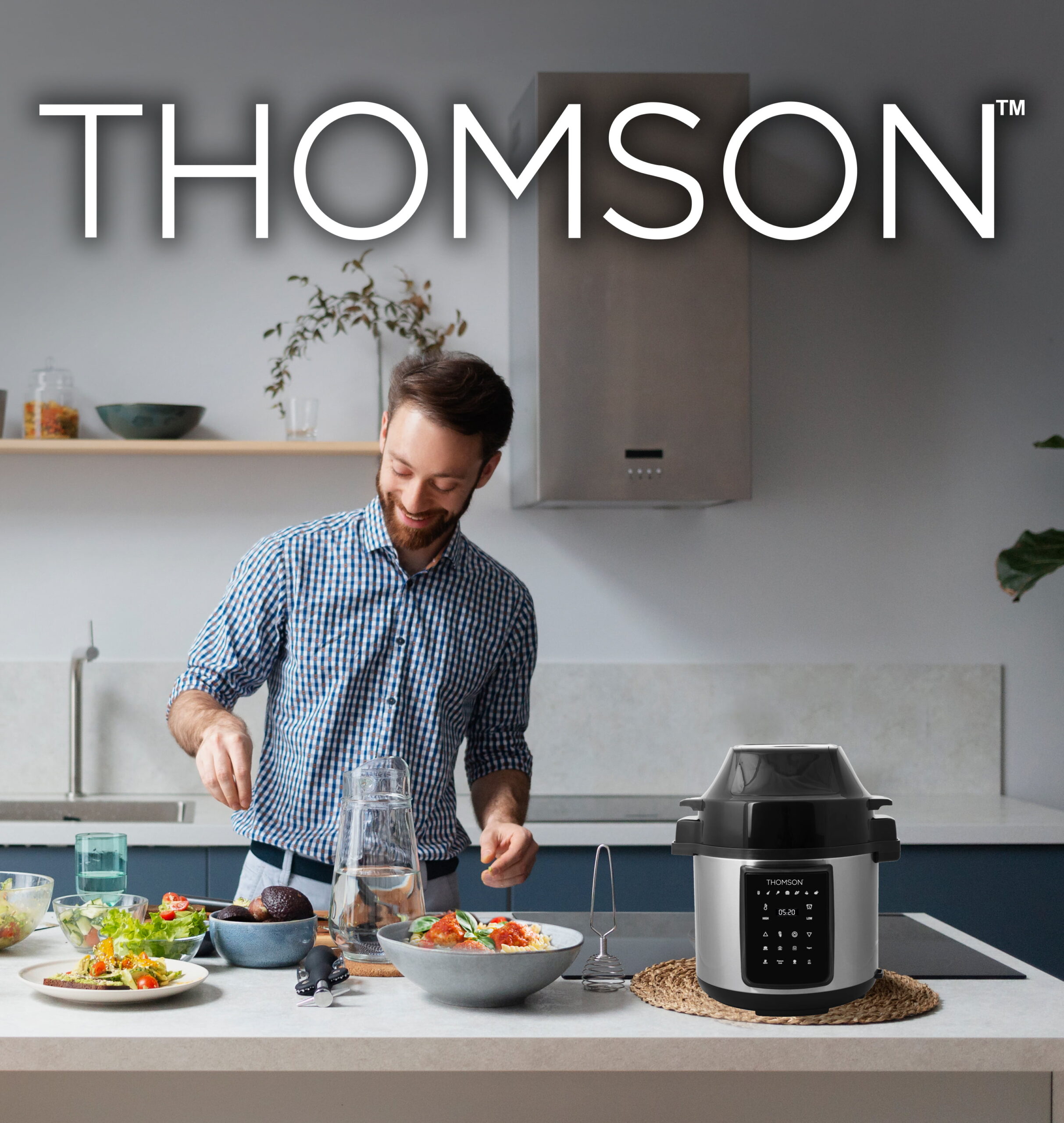 Thomson TFPC607 6L 2-in-1 Air Fryer Pressure Cooker Button Control. Led Display. Stainless