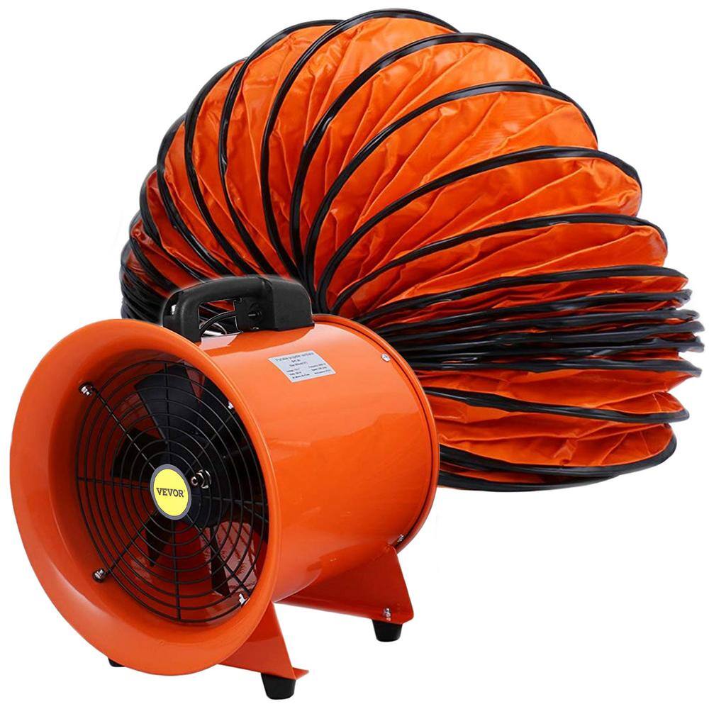 VEVOR XK12C5MGDGYFJ0001V1 Utility Blower Fan 12 in. 2295 CFM Portable Ventilation Fan with 16 ft. Duct Hose 520 Watt for Job Site. Orange