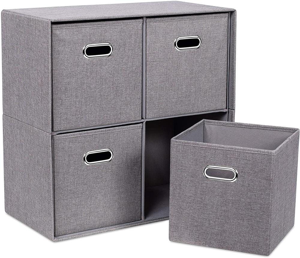 BirdRock Home 23-in H x 23-in W x 11.6-in D Gray Stackable Linen 4 Cube Organizer