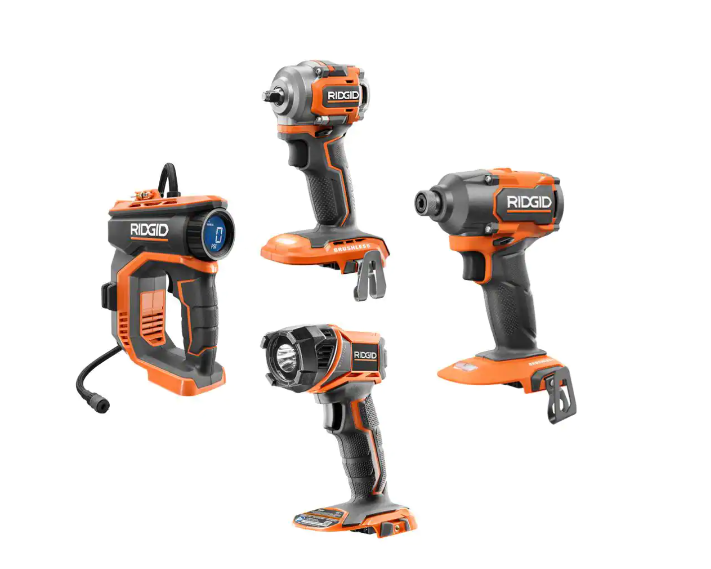 RIDGID R92162SBN-R862311B 18V Cordless 3Tool Combo Kit w/ SubCompact Brushless Impact Wrench. Inflator. & Torch Light (ToolsOnly) w/ Impact Driver
