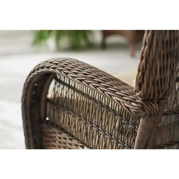Hampton Bay Beacon Park Brown Wicker Outdoor Patio Captain Dining Chair (2-Pack) - Brown