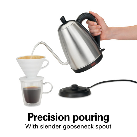 Hamilton Beach Gooseneck Kettle. 1.2 Liter Capacity. Stainless Steel. 40899