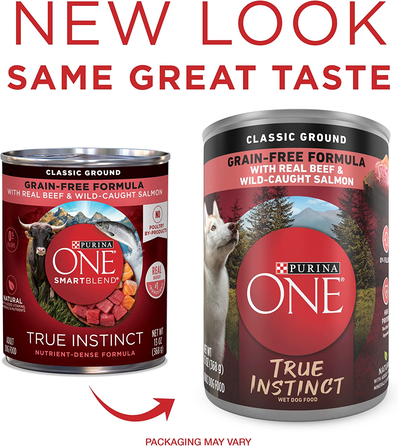 Purina ONE Grain Free. Natural Pate Wet Dog Food. SmartBlend True Instinct With Beef & Wild Caught Salmon - (12) 13 oz. Cans