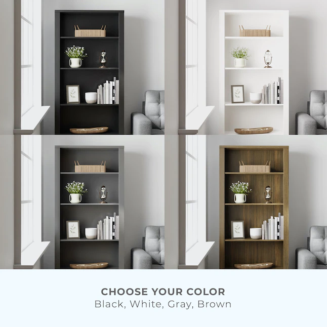 Brookside BS0001BKC00DG Eleanor Dark Grey Particleboard 5-Shelf Bookcase (31.5-in W x 72-in H x 12.5-in D)