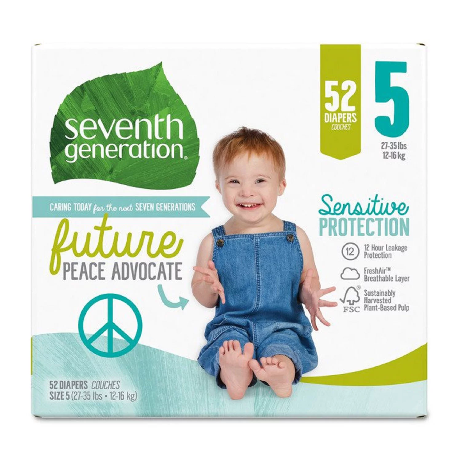 Seventh Generation Sensitive Protection Baby Diaper. Size 5 - 52 ct. (27 - 35 lbs.)