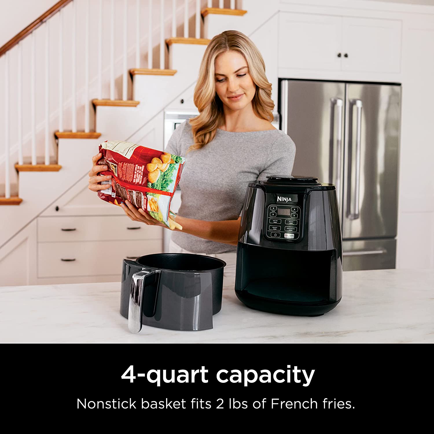 Ninja AF101 Air Fryer that Crisps. Roasts. Reheats. & Dehydrates. for Quick. Easy Meals. 4 Quart Capacity. & High Gloss Finish. Black/Grey