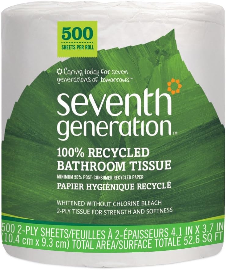 Seventh Generation White Toilet Paper 2-ply 100% Recycled Paper. 500 sheets. Pack of 60