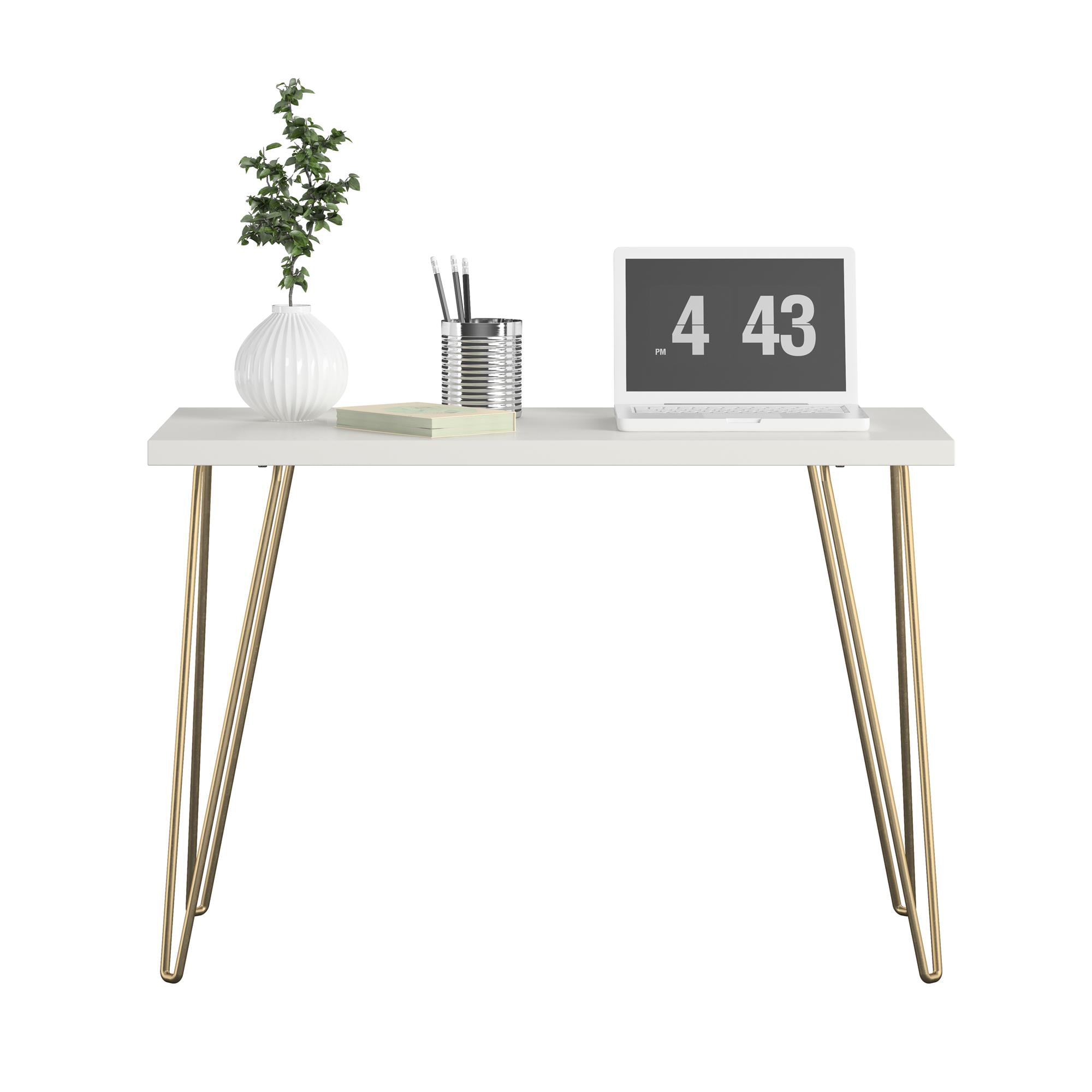 Ameriwood Home Tamarack Retro Computer Desk. White/Gold Legs