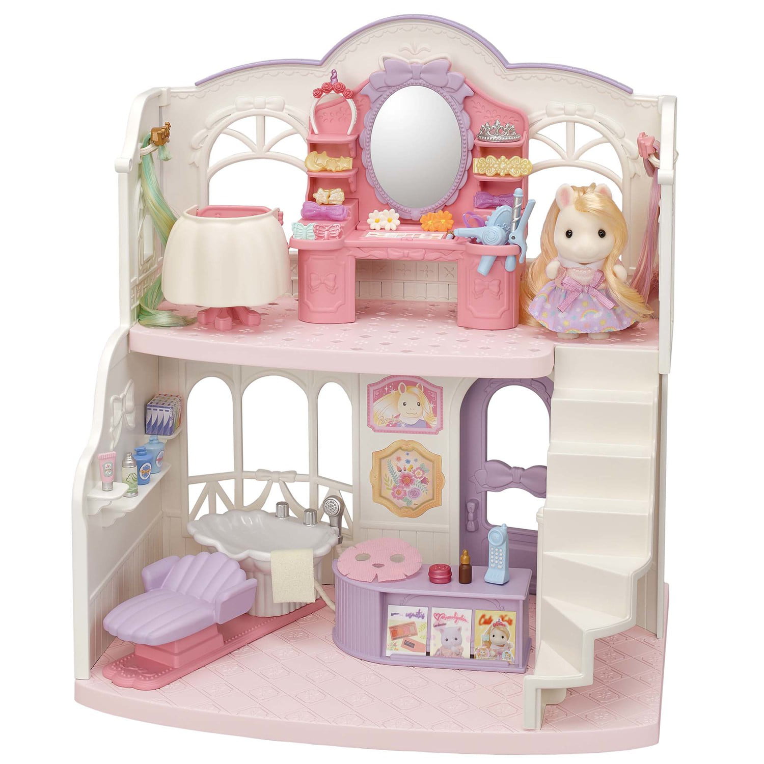 Calico Critters Pony-s Stylish Hair Salon. Dollhouse Playset with Figure and Accessories