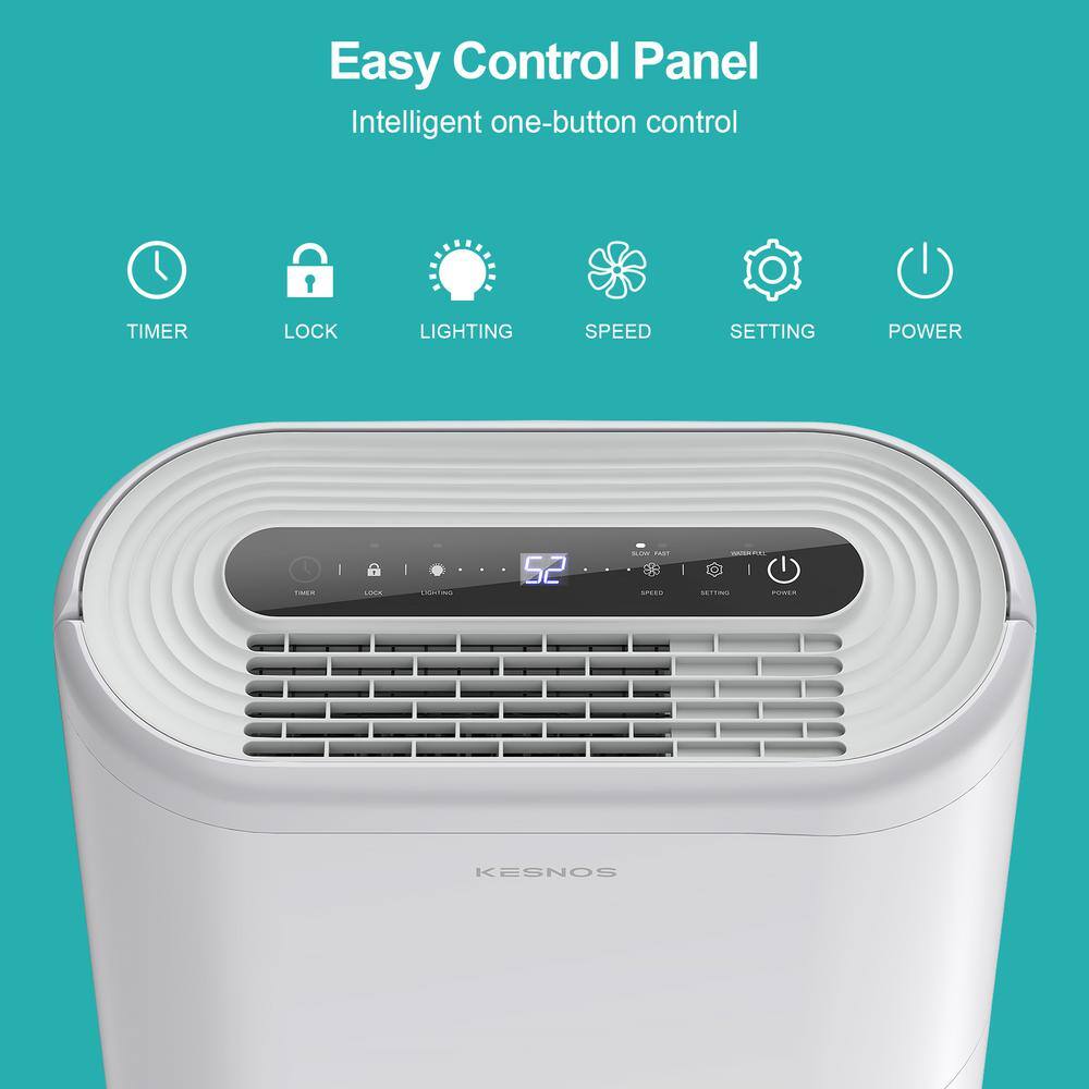 KESNOS HDCX-PD220B-1 60-Pint . Portable Home Dehumidifier For up to 4500 sq. ft. With Drain and Water Tank. Timer With Wheels. White