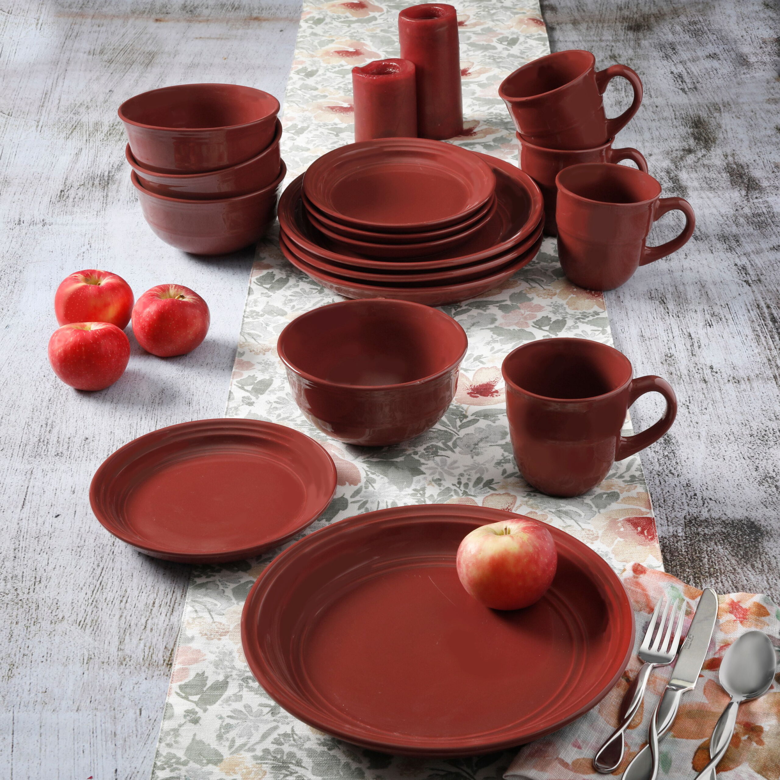 Mainstays Red Rainforest 16-Piece Dinnerware Set