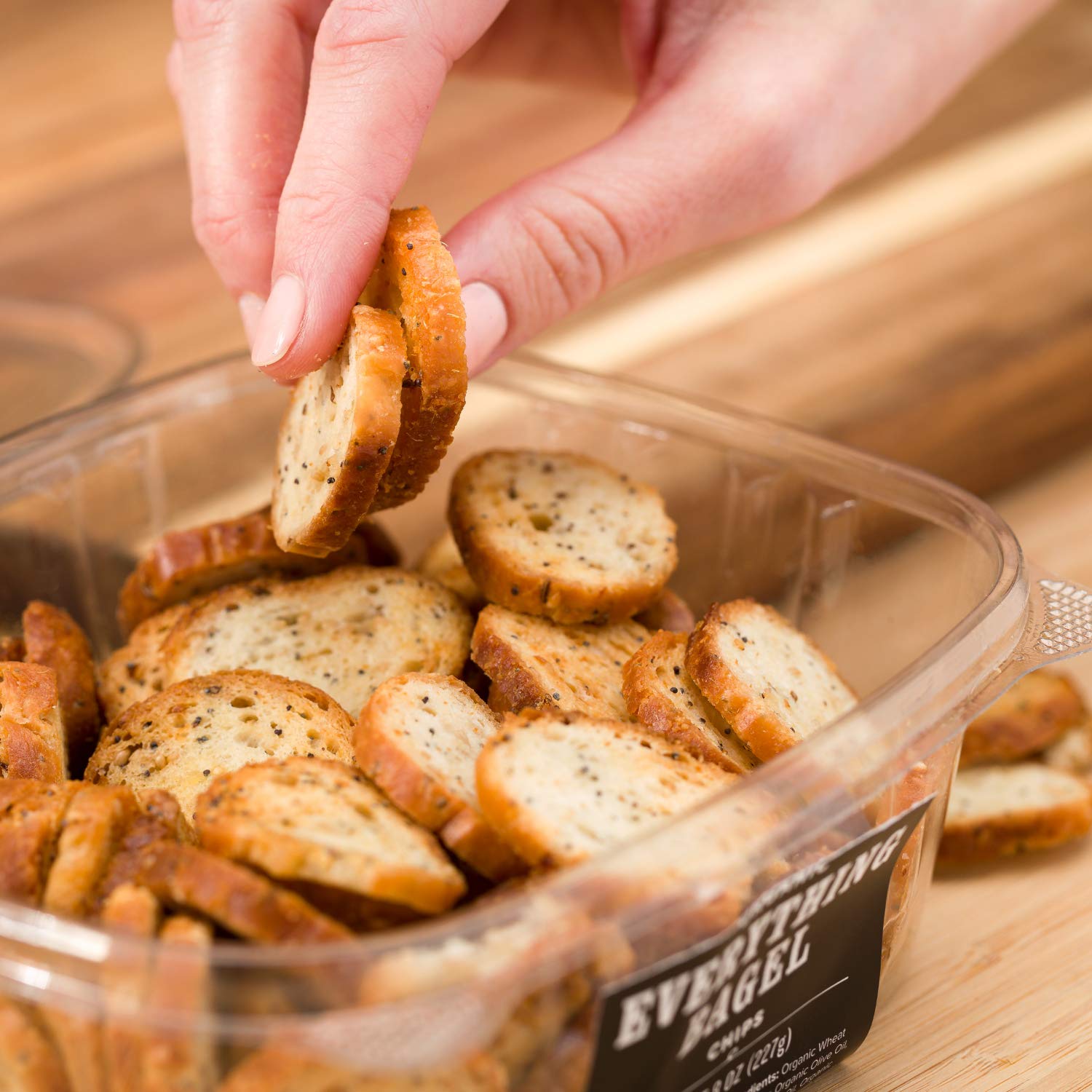 Schwartz Brothers Bakery. Bagel Chips. 8oz container. (Pack of 4)