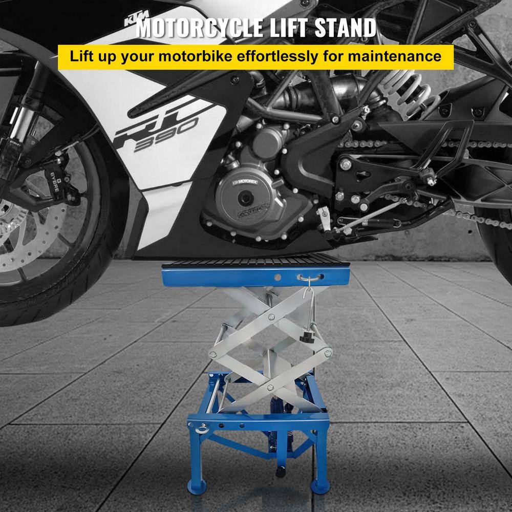 VEVOR MTCYYSJT300BLS001V0 Motorcycle Jack 300 LBS Hydraulic Motorcycle Scissor Jack Portable Lift Table Adjustable Motorcycle Lift Jack Blue
