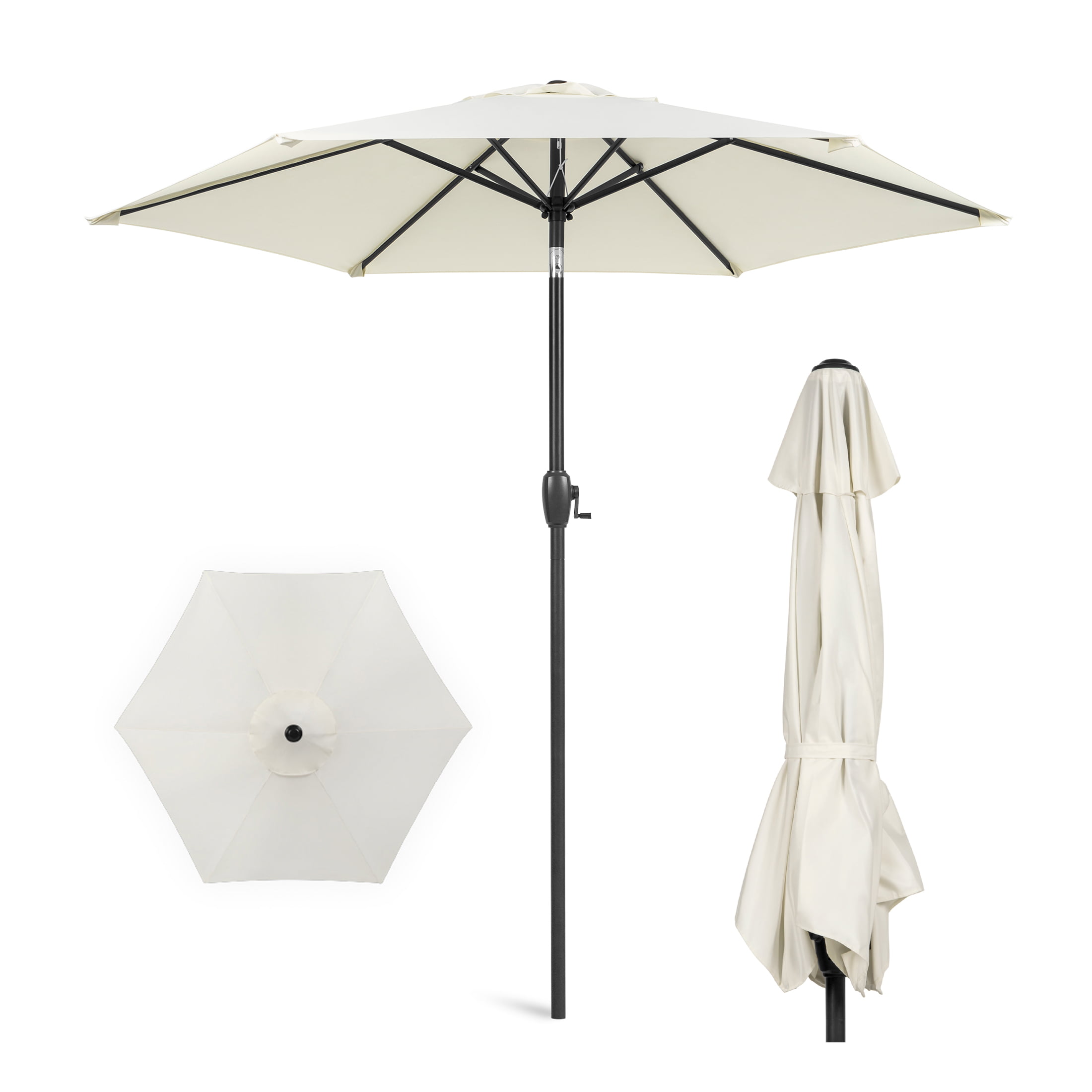 Best Choice Products 7.5ft Heavy-Duty Outdoor Market Patio Umbrella w/ Push Button Tilt. Easy Crank Lift - Cream