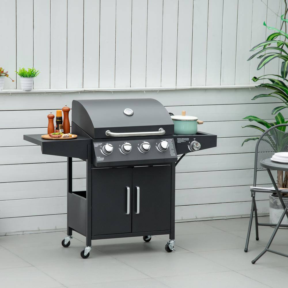Outsunny 846-102V80BK 4 Plus 1 Burner Liquid Propane Gas Grill in Black