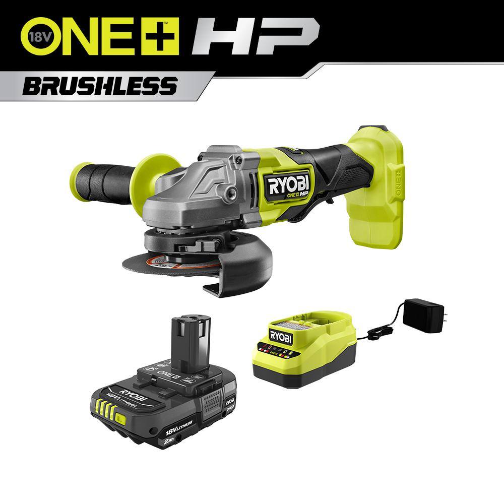 RYOBI PBLAG01B-PSK005 ONE+ HP 18V Brushless Cordless 4-1/2 in. Angle Grinder with 2.0 Ah Battery and Charger