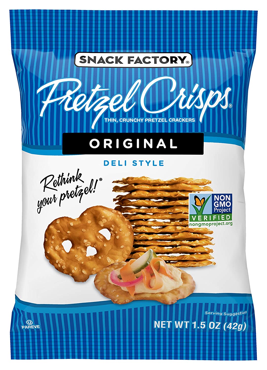 Snack Factory Pretzel Crisps Original Flavor. Snack Pack Individual Size. 1.5 Oz (Pack of 24)