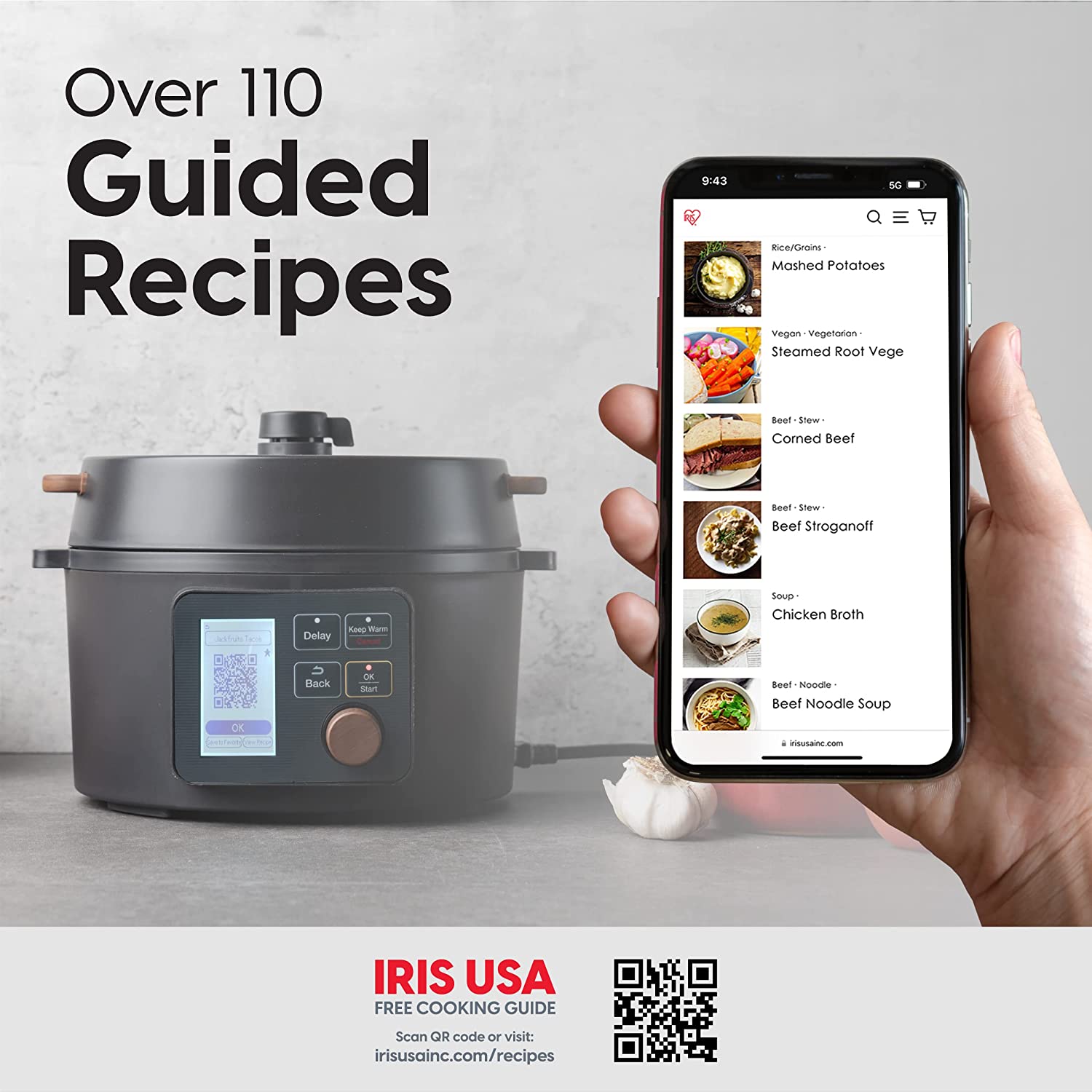 IRIS USA 3 Qt. 8-in-1 Electric Pressure Cooker. Slow Cooker. Rice Cooker. Steamer. Sear & Sauté. Yogurt. Compact Multi-Cooker for 2-3 People with Over 110 Pre-Programmed Recipes. Vegan Friendly. Black