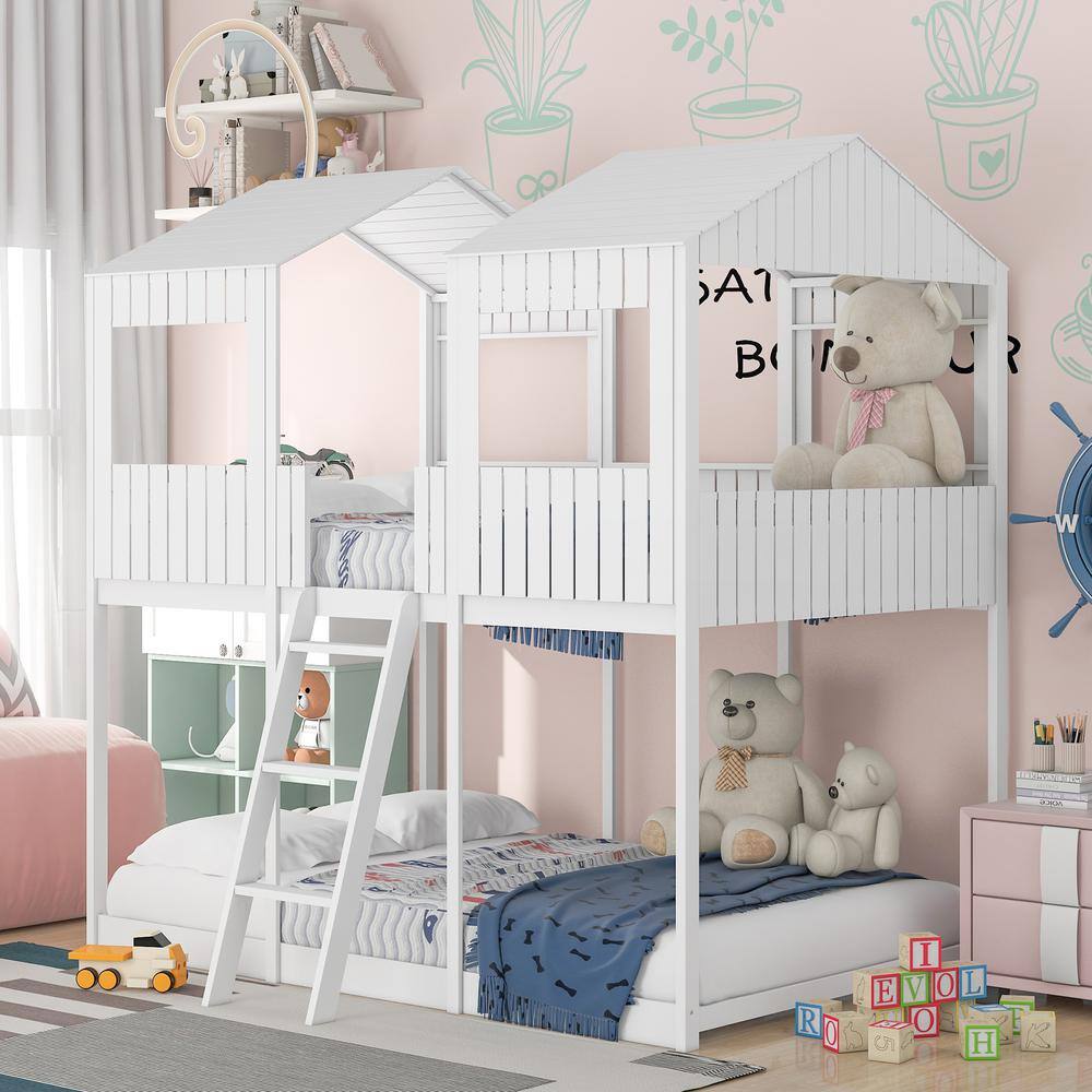 Qualler  Eligia White Full Over Full House Style Bunk Bed