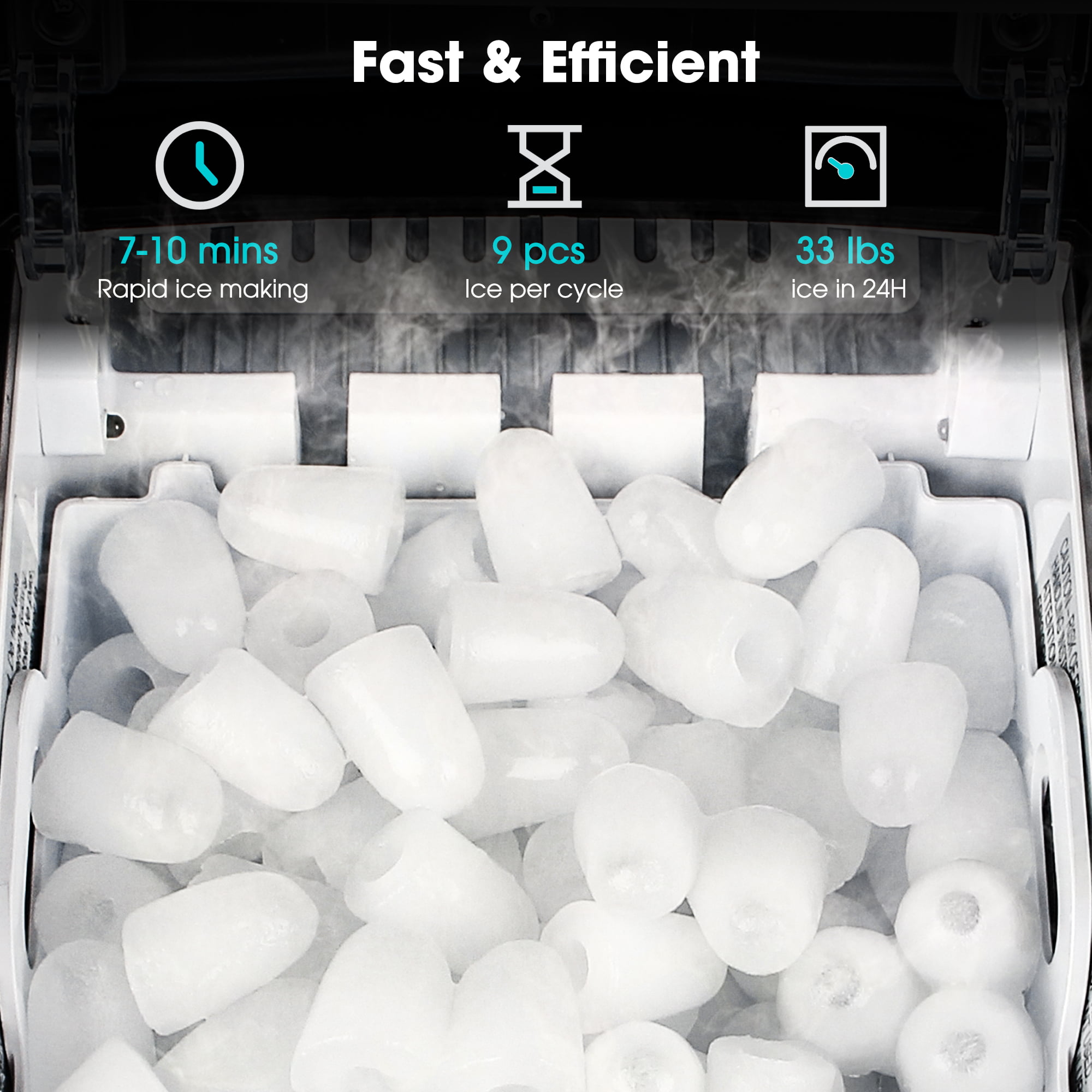 CROWNFUL Compact Ice Maker for Countertop 33 lbs/24H. 2 Size (S/L) Crunchy Ice. Self-Cleaning. with Ice Scoop and Basket