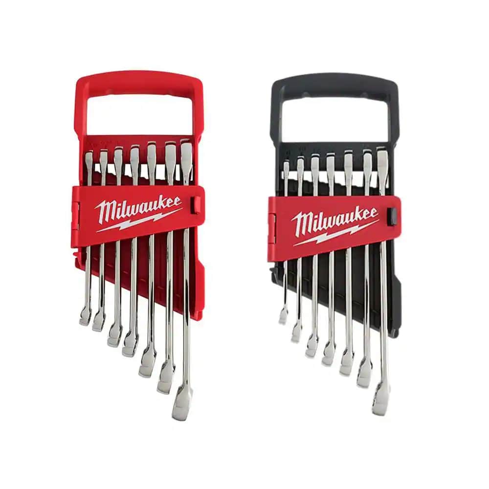 Milwaukee 48-22-9407 SAE and 48-22-9507 Metric Combination Wrench Mechanics Tool Set (14-Piece)