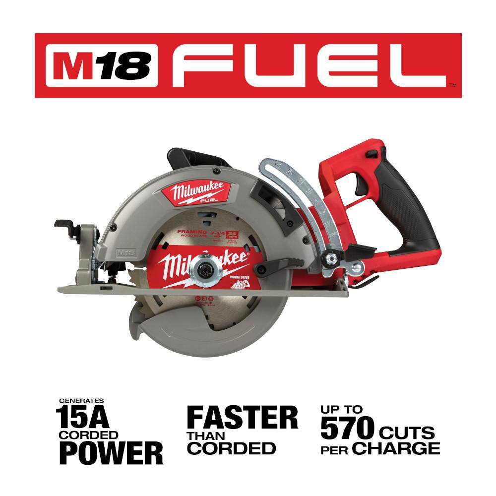 Milwaukee 2830-20 M18 FUEL 18V Lithium-Ion Cordless 7-1/4 in. Rear Handle Circular Saw (Tool-Only)