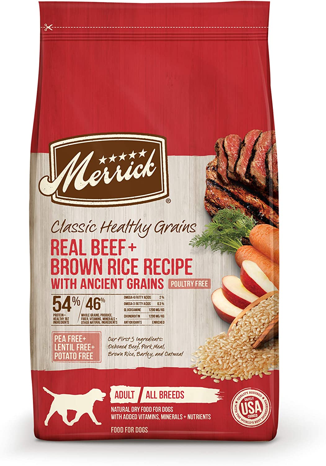 Merrick Classic Healthy Grains Dry Dog Food with Real Meat – Beef & Brown Rice Recipe – 25LB
