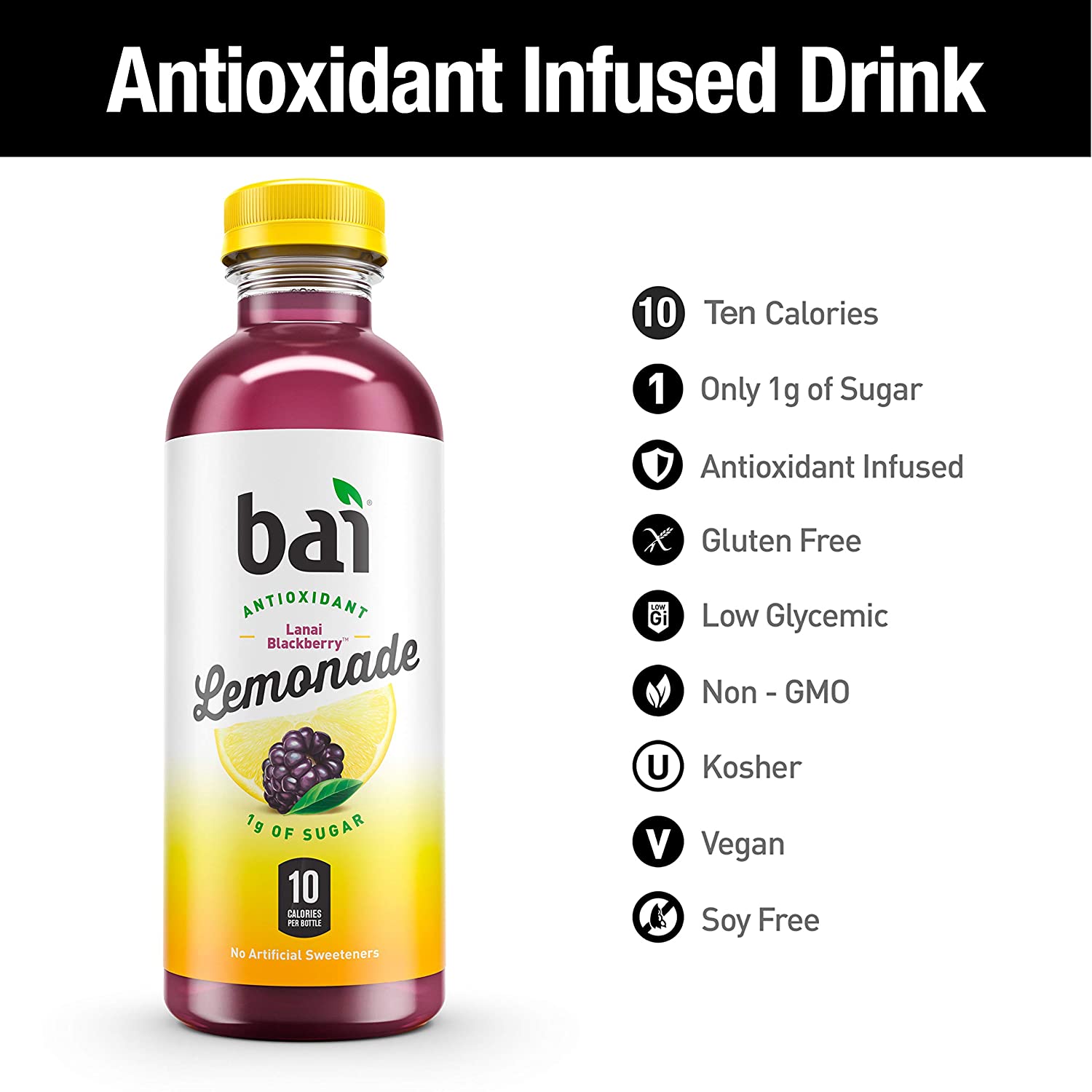 Bai Flavored Water. Lanai Blackberry Lemonade. Antioxidant Infused Drinks.12 Count