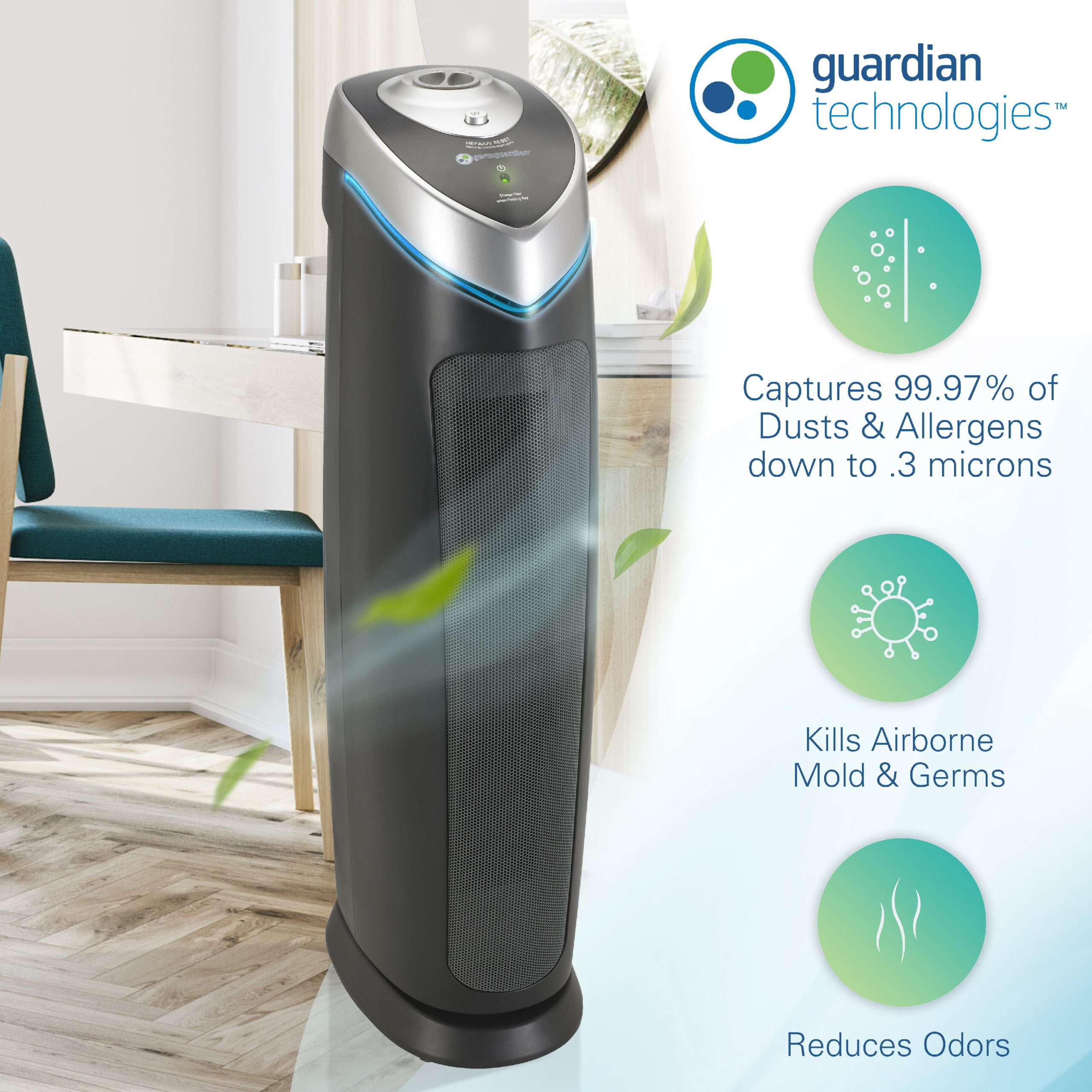 Germ Guardian Tower Air Purifier with HEPA Filter and UV-C Sanitizer. AC5000E