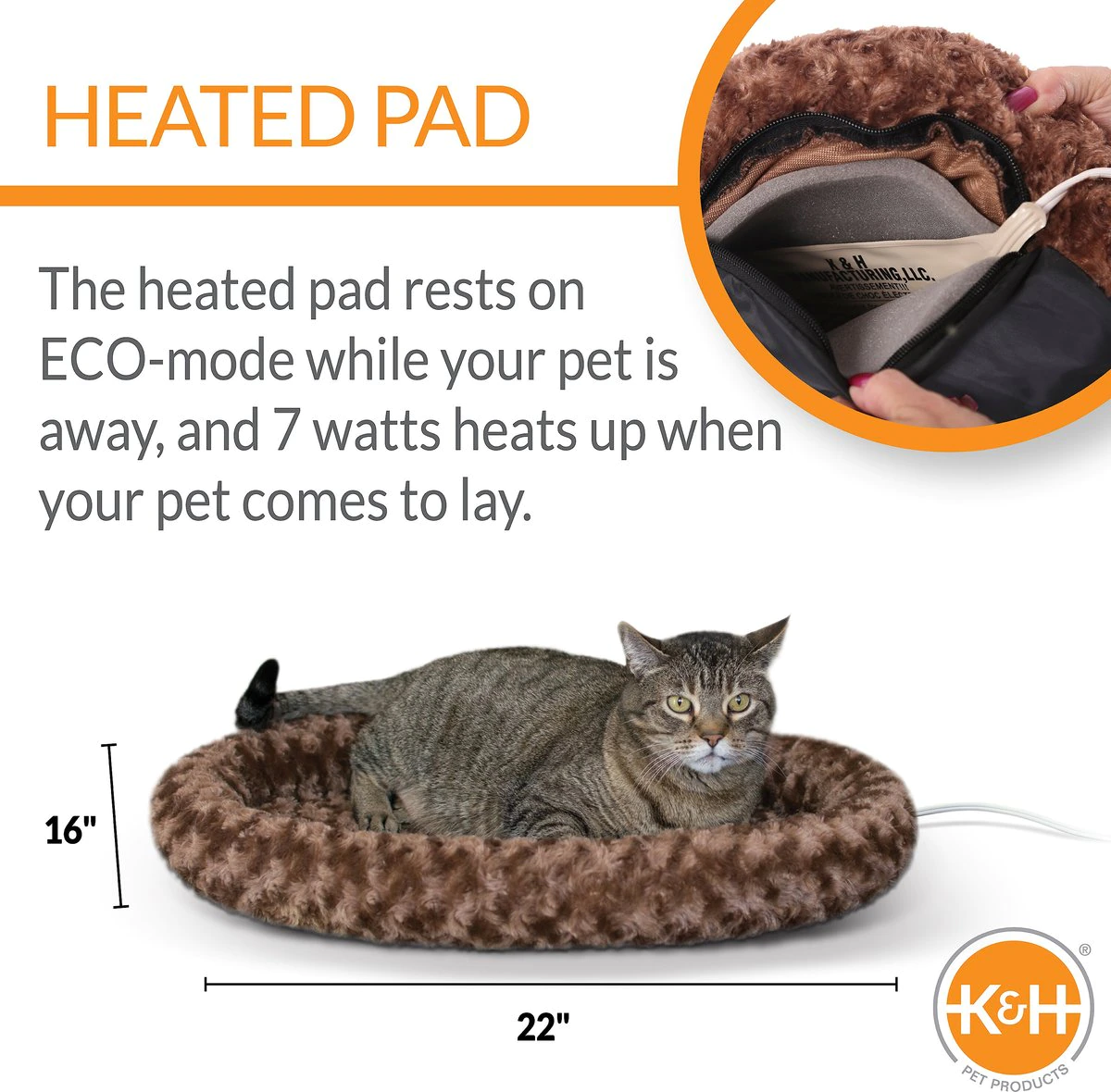 K&H Pet Products Thermo-Kitty Fashion Splash Heated Cat Bed. Large (Mocha)