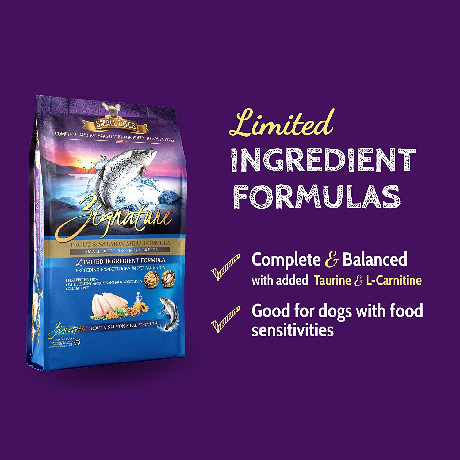 Zignature Small Bites Trout & Salmon Meal Limited Ingredient Formula With Probiotic Dry Dog Food 12.5 Pound (Pack of 1)