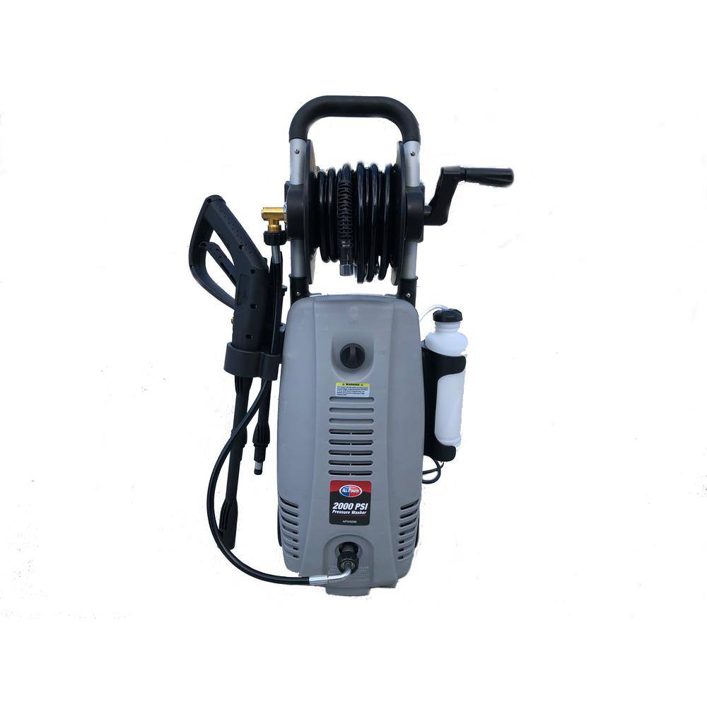 All Power APW5006 2000 PSI 1.6 GPM Electric Pressure Washer with Hose Reel for Buildings. Walkway. Vehicles and Outdoor Cleaning