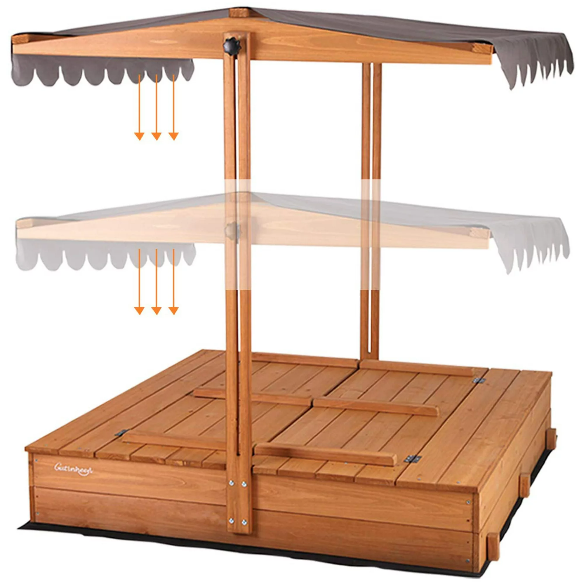 Morgete 47” Outdoor Sandbox for Kids with Lid and Bench. Wooden Sand Play Toys Center with Adjustable Canopy